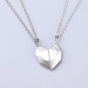 Heart Magnet Necklace Set for Couple - Silver w/ Silver, Great Gift, Anniversary